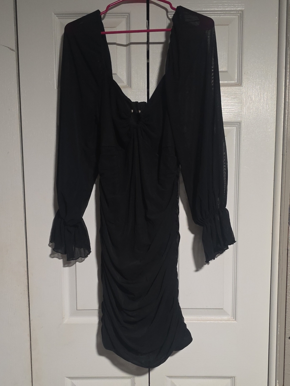SHEIN Black Long-Sleeve Ruched Mini Dress